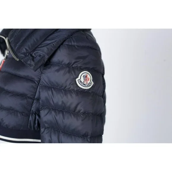$1,590 Moncler Cropped Lightweight Down Jacket SZ 0/XS Navy Blue RARE